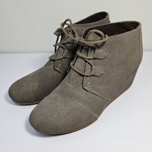 Toms Kala Wedge Heel Gray/Gold Glitter Round Toe Ankle Booties Women's Size 10